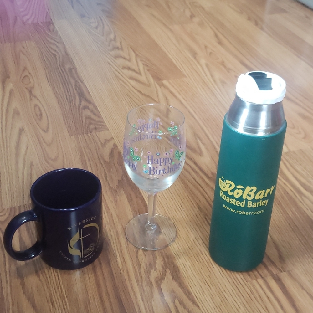 3 pc cup glass water bottle Lot NWOT BIRTHDAY